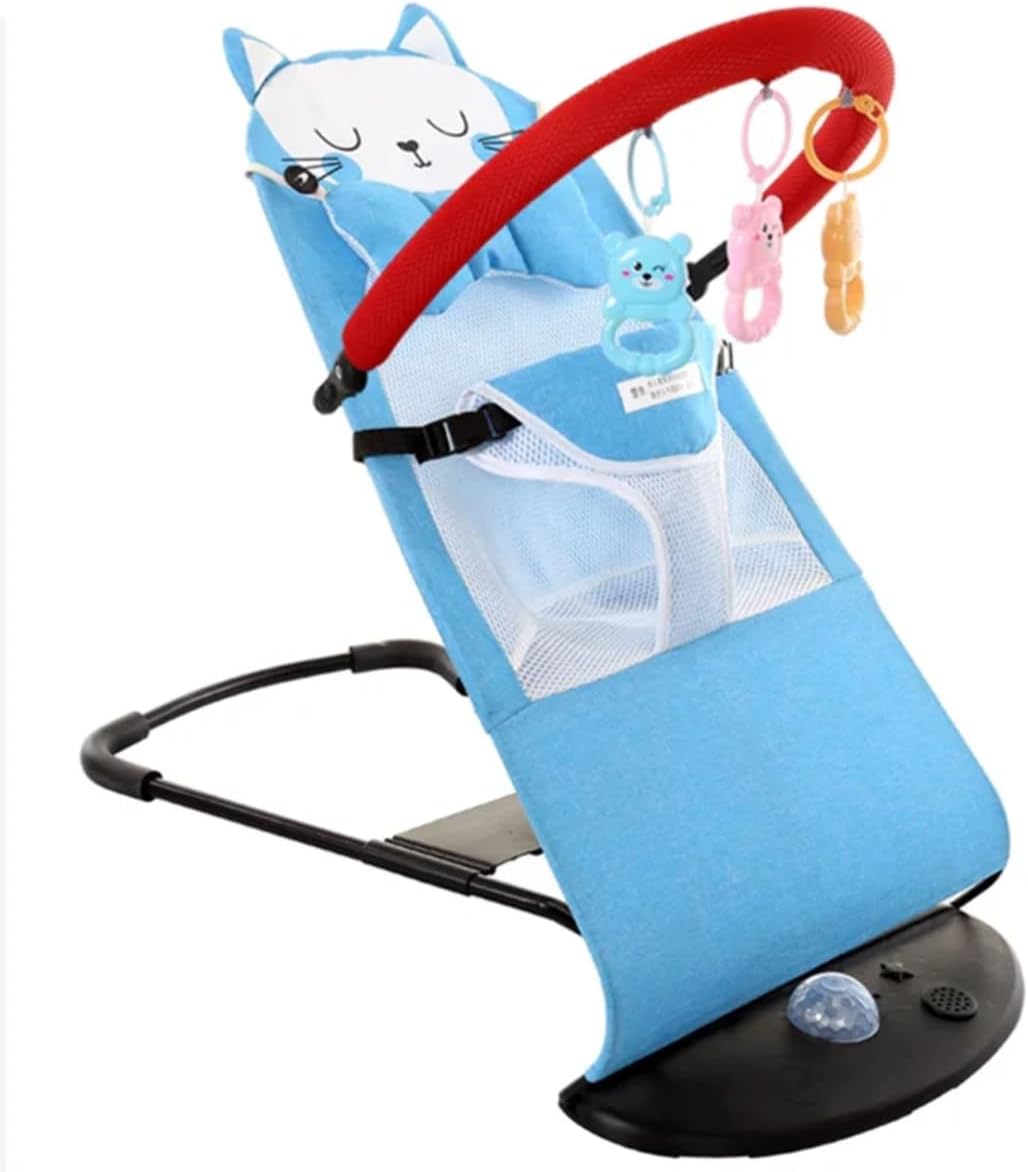 Little Hopper Baby Bouncer Chair, Foldable Rocker with Music and Light, Washable Fabric – Balance Support Baby Carrier & Crib Cat Design with Toy Bar, 0+ Months