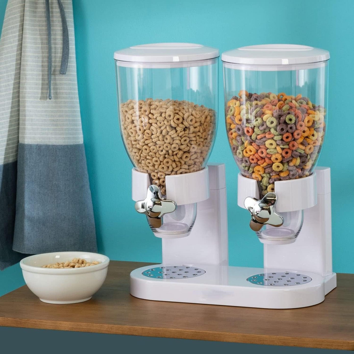 Airtight Cereal Indispensable Dry Food Dispenser Storage Box 20lbs Cereal Dispenser Wall Mounted Single Double Cereal Dispenser (WHITE)