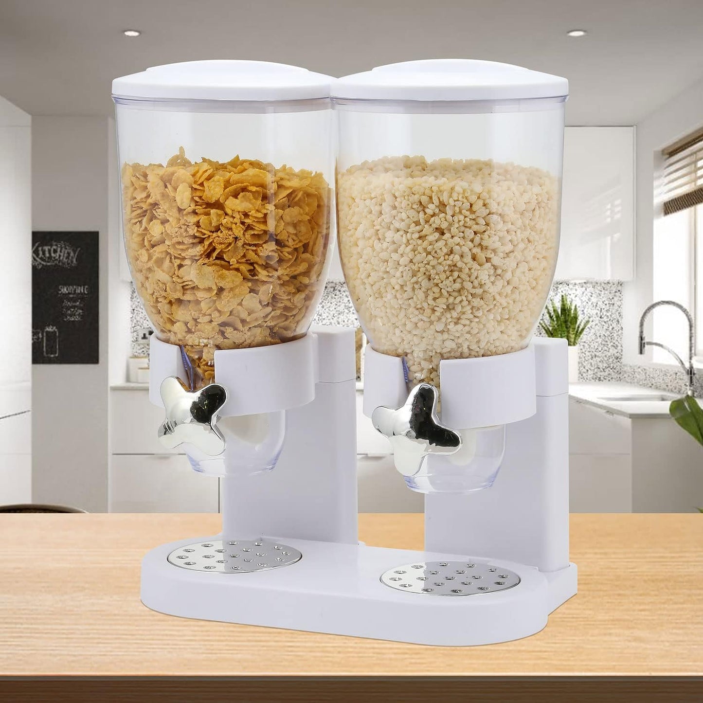 Airtight Cereal Indispensable Dry Food Dispenser Storage Box 20lbs Cereal Dispenser Wall Mounted Single Double Cereal Dispenser (WHITE)