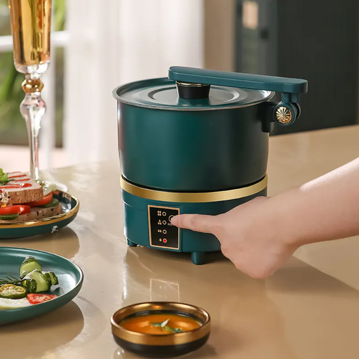 Electric Hot Pot Cooker, 750W Multicooker with Split Cooking Pot, Foldable Design, Multicolor