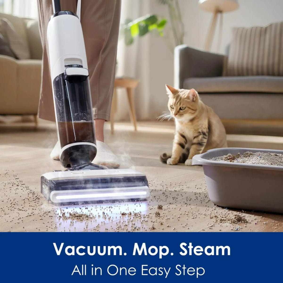 3-in-1 Vacuum Steam Mop Cleaner, 17000 Pa Suction, Dual-Sided Edge Cleaning, Self-Cleaning System, Wet/Dry Function