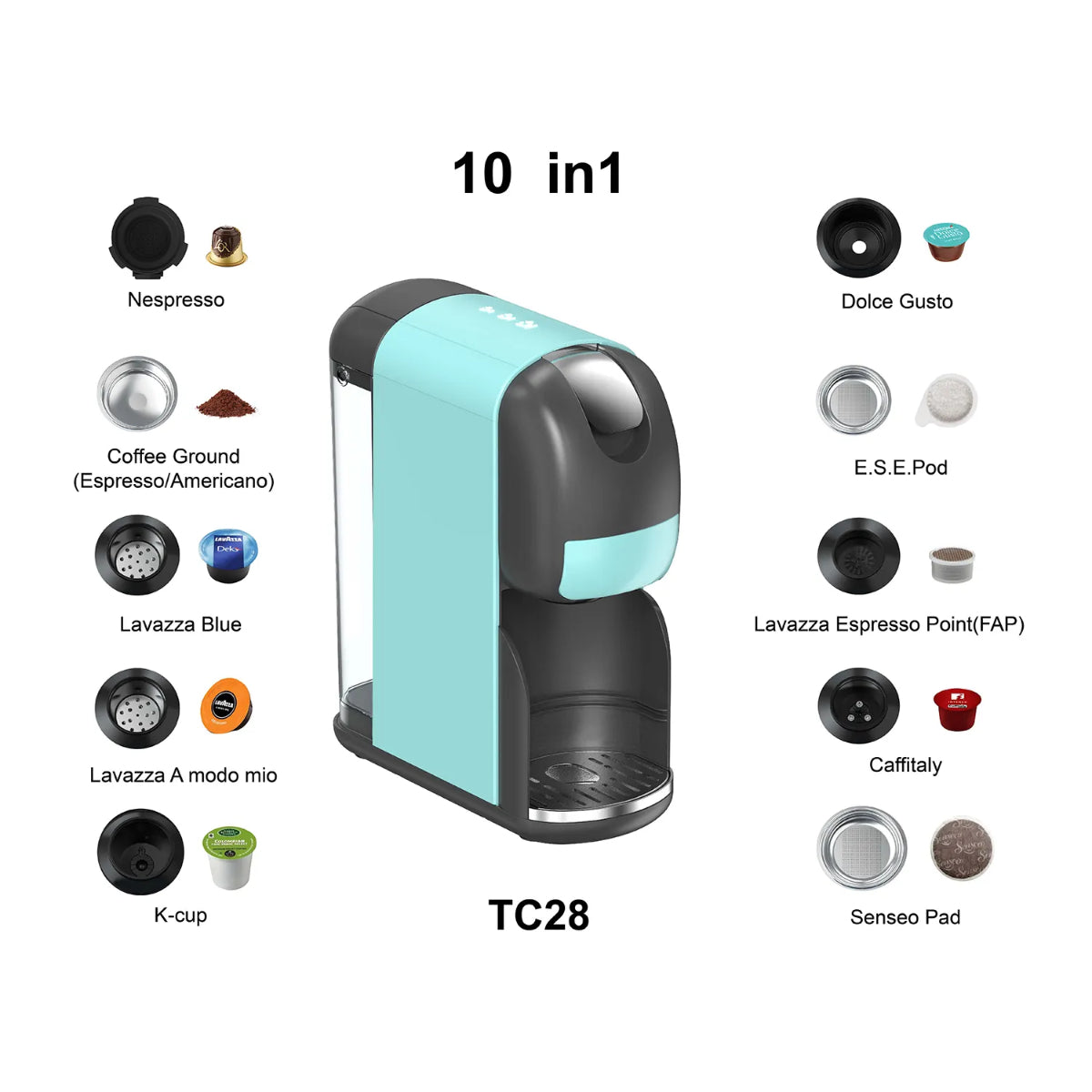 3-in-1 Espresso Coffee Machine, 20 Bar Pump, Electric Capsule Coffee Maker, Red and Black