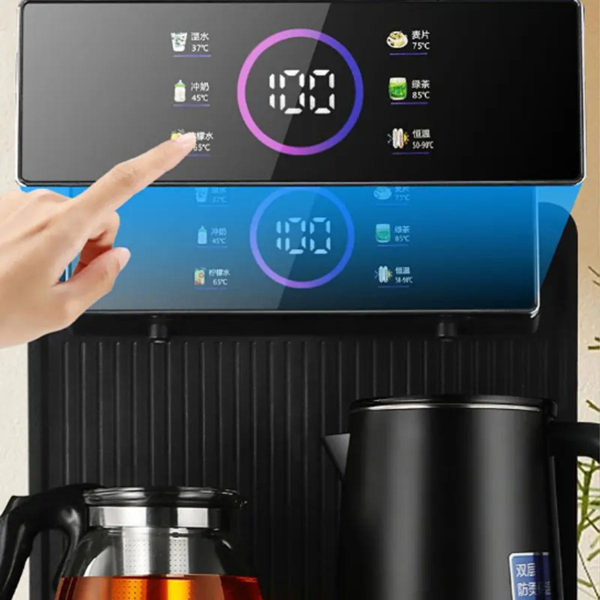 Smart Water Dispenser, Dual Water Outlet, Touch Screen Display, Remote Control with Voice Function, Heat Preservation, Rapid Heating, Two Water Bottles, Black