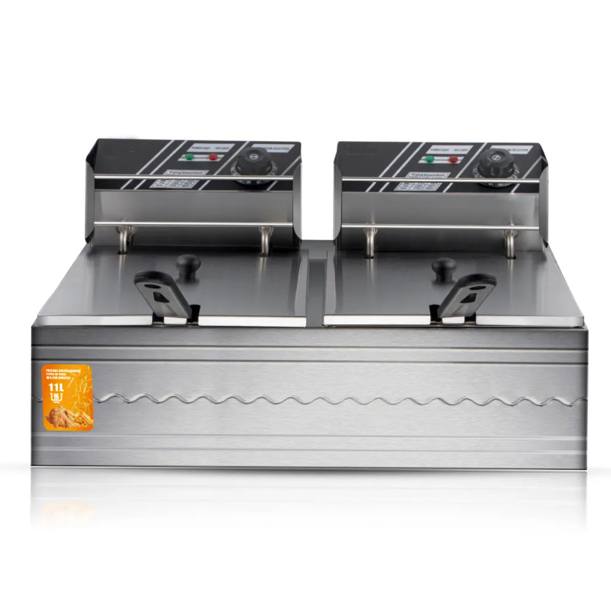 Commercial Double Deep Fryer, 5.5L + 5.5L Capacity, Stainless Steel Electric Fryer with Temperature Control