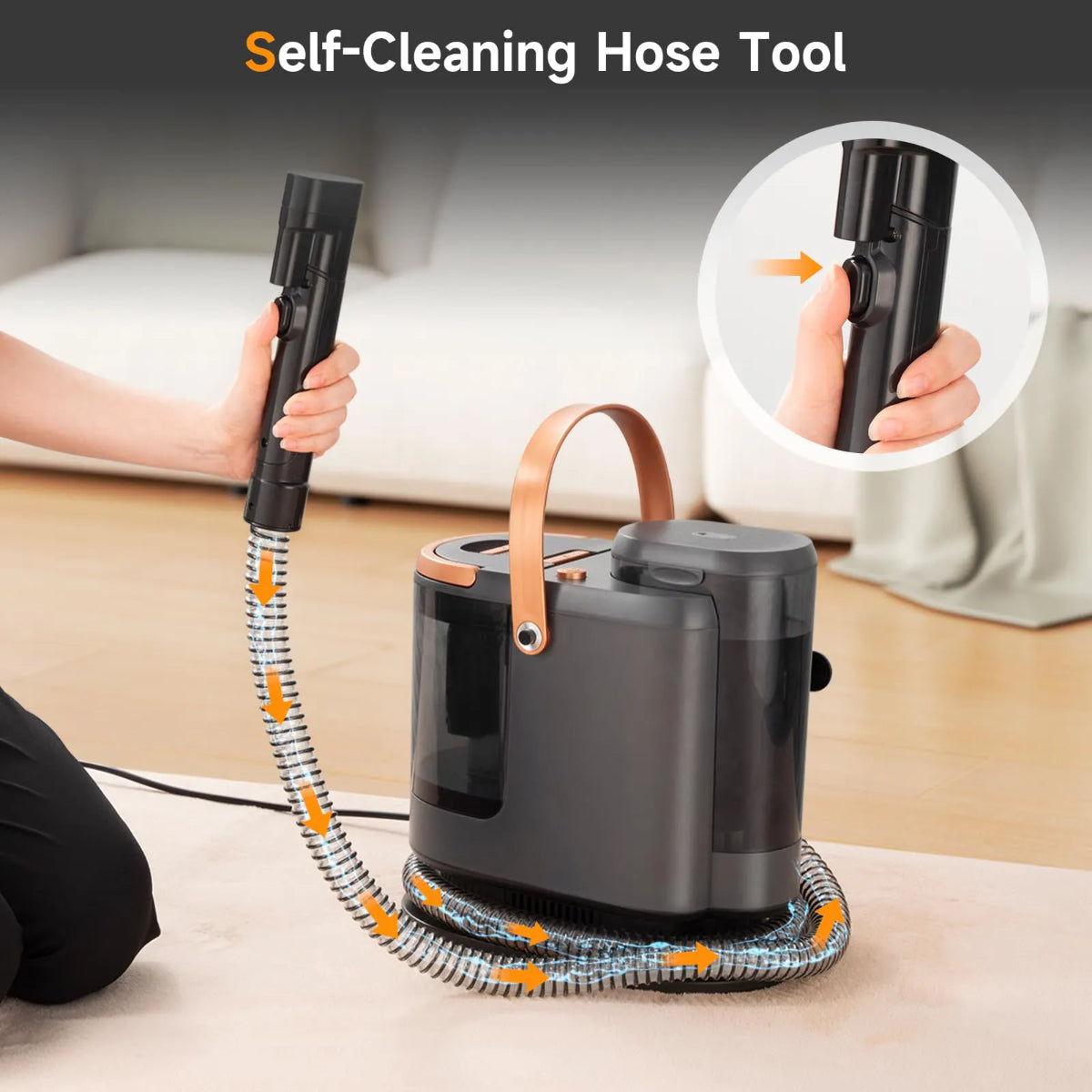 Portable Carpet Cleaner with Self-Cleaning Hose, 54oz Clean Water Tank, Wet-Dry Vacuum for Sofa and Upholstery, Grey