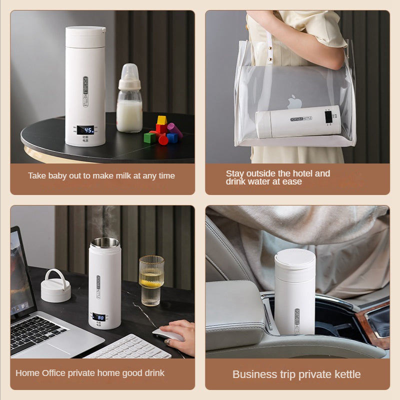 PORTABLE KETTLE Digital Electric Travel Kettle, 500ML Insulated Water Heater with LCD Display, Keep Warm Function, White
