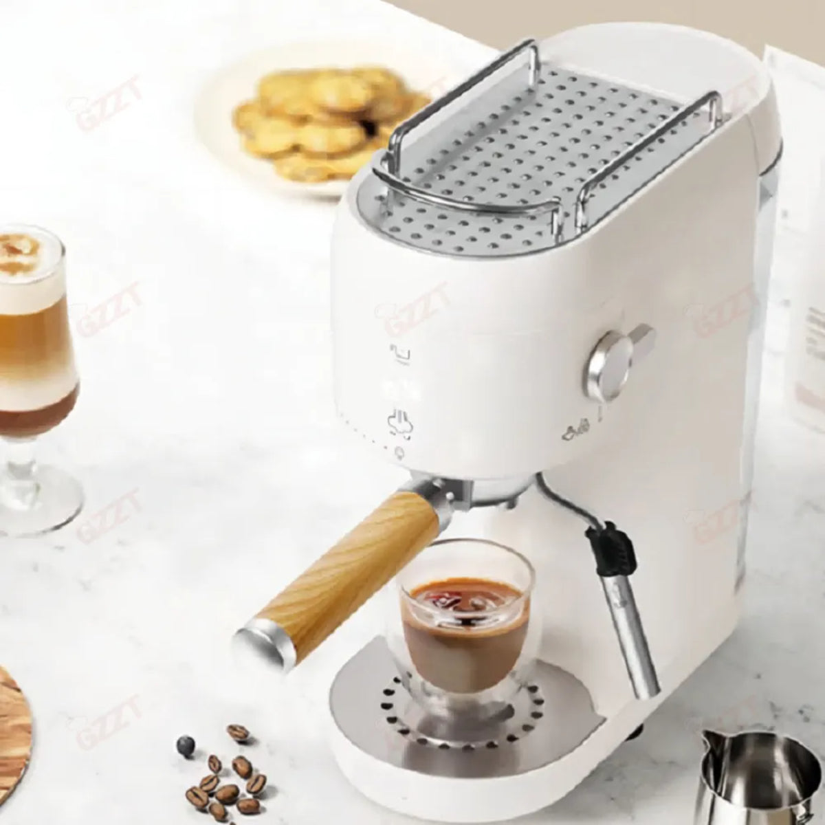Manual Espresso Coffee Machine, 2-in-1 Thermo-block Heating System, Electric Cappuccino Maker, White