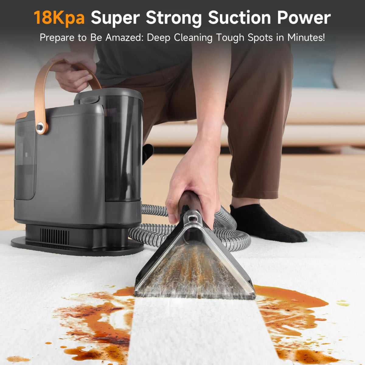 Portable Carpet Cleaner with Self-Cleaning Hose, 54oz Clean Water Tank, Wet-Dry Vacuum for Sofa and Upholstery, Grey