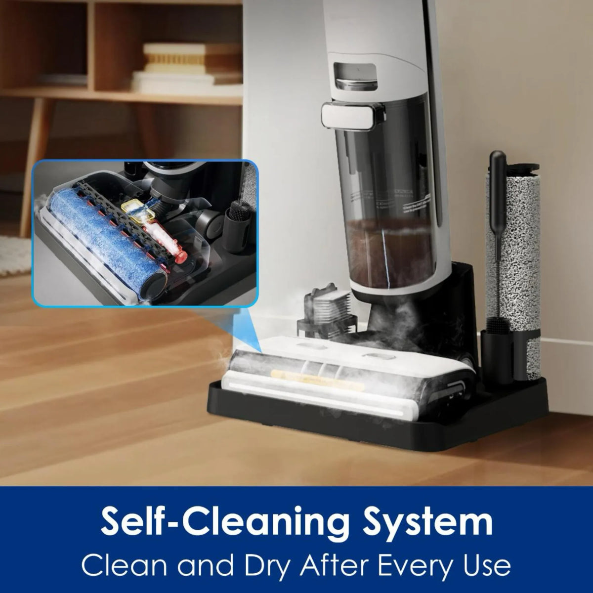 3-in-1 Vacuum Steam Mop Cleaner, 17000 Pa Suction, Dual-Sided Edge Cleaning, Self-Cleaning System, Wet/Dry Function
