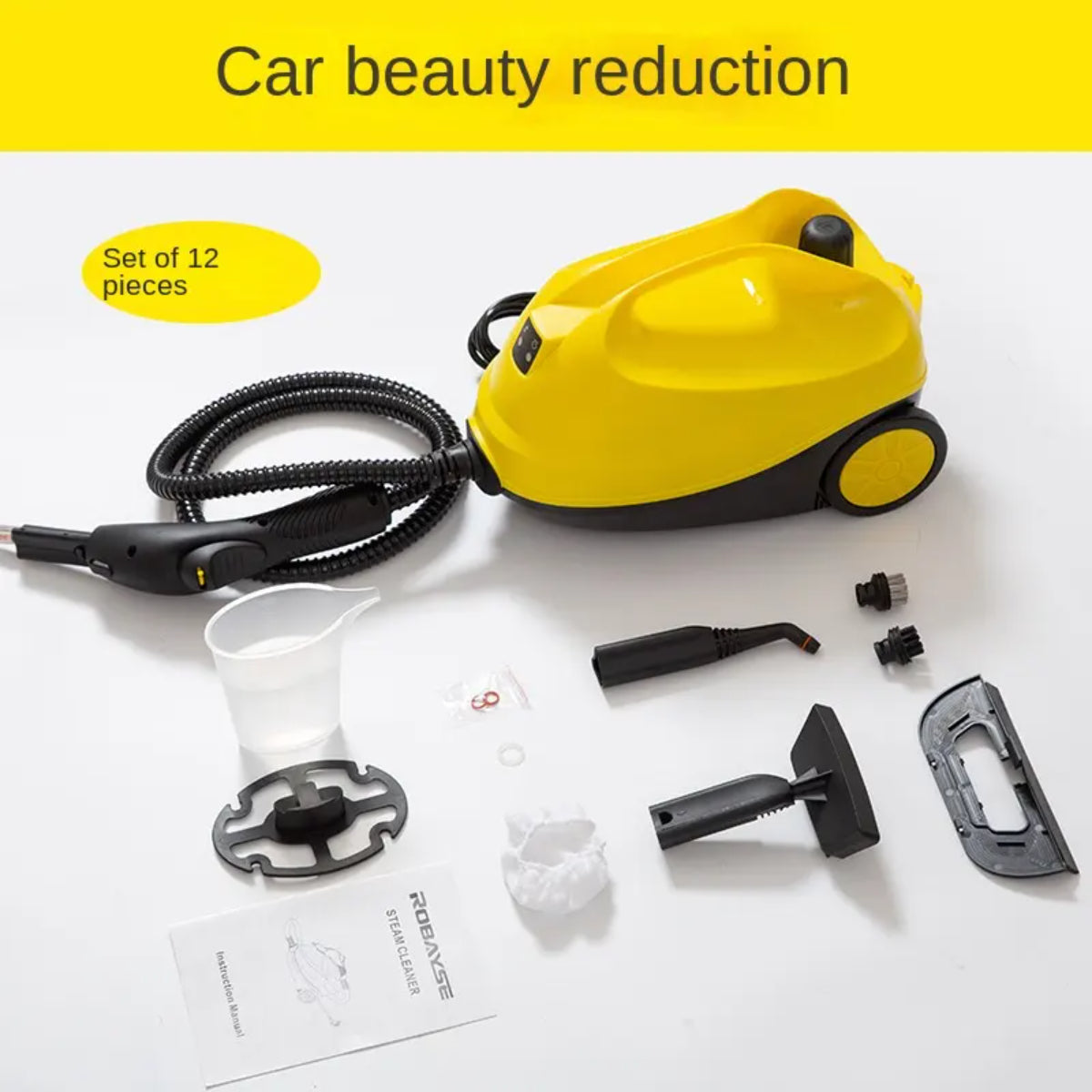 Multi-Purpose Steam Cleaner, 1000W, 250ml Tank, 40-Second Heat-Up, Chemical-Free Cleaning for Floors and Surfaces, Yellow and Black