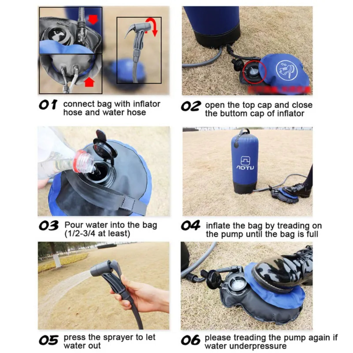 11L PVC Pressure Shower with Foot Pump Lightweight Outdoor Inflatable Shower Pressure Shower Water Bag For Outdoors Beach Camping Hiking Bathing