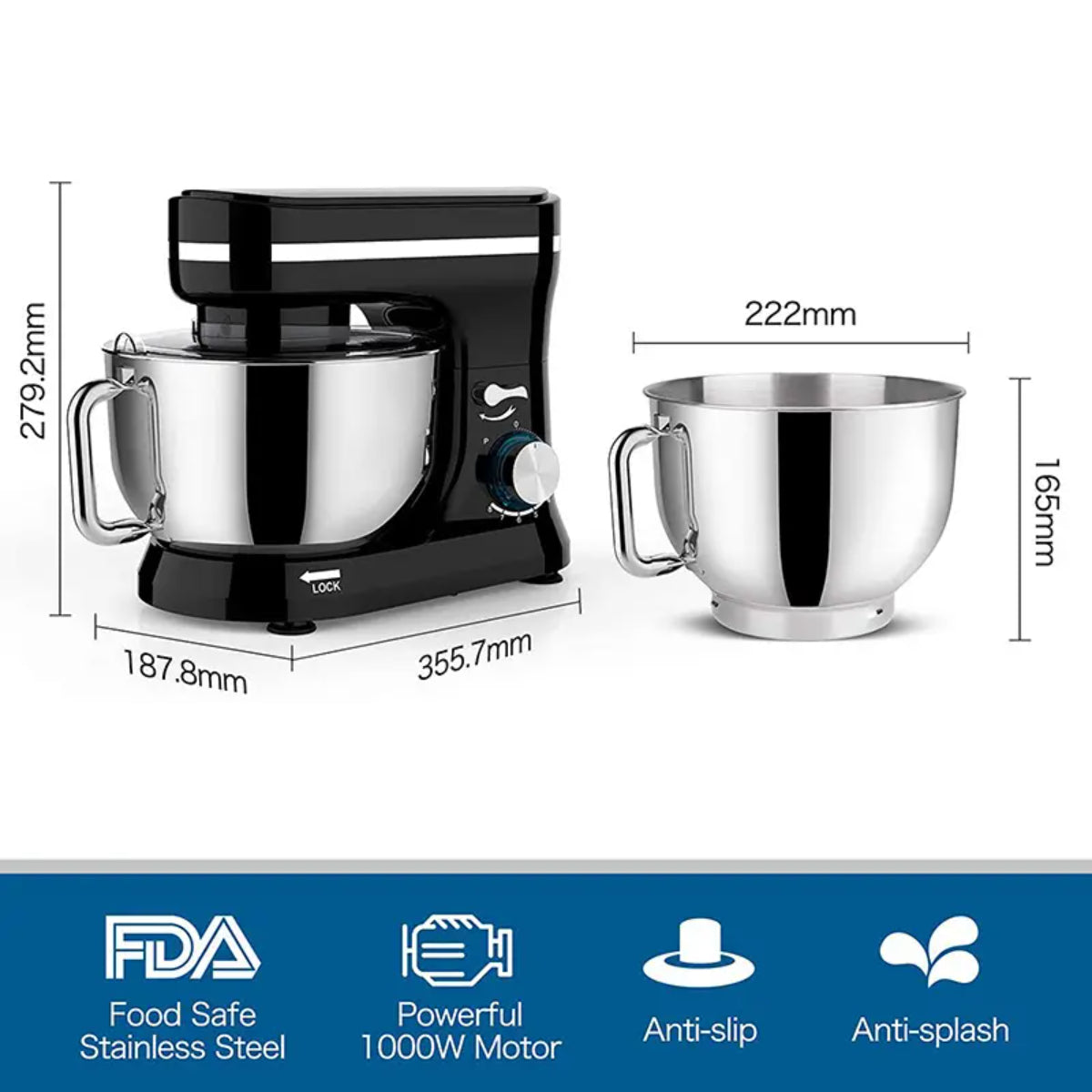 1000W Kitchen Stand Mixer, 4Qt Stainless Steel Mixing Bowl, 3 Attachments Whisk, Dough Hook, Beater), 8 Speed Electric Food Mixer for Baking, Cooking, and Kneading