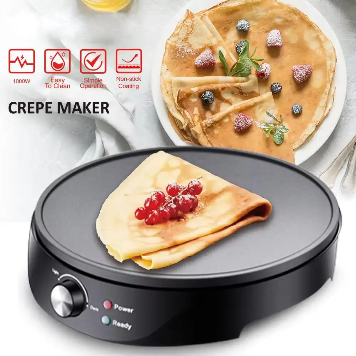 Non-Stick Pan for Dosa, Pancake, Flatbreads, Crepe Maker Multi-Purpose Skillet for Grilling & Cooking, Easy Clean, Even Heat Distribution, Perfect for Breakfast & Snack 1000W