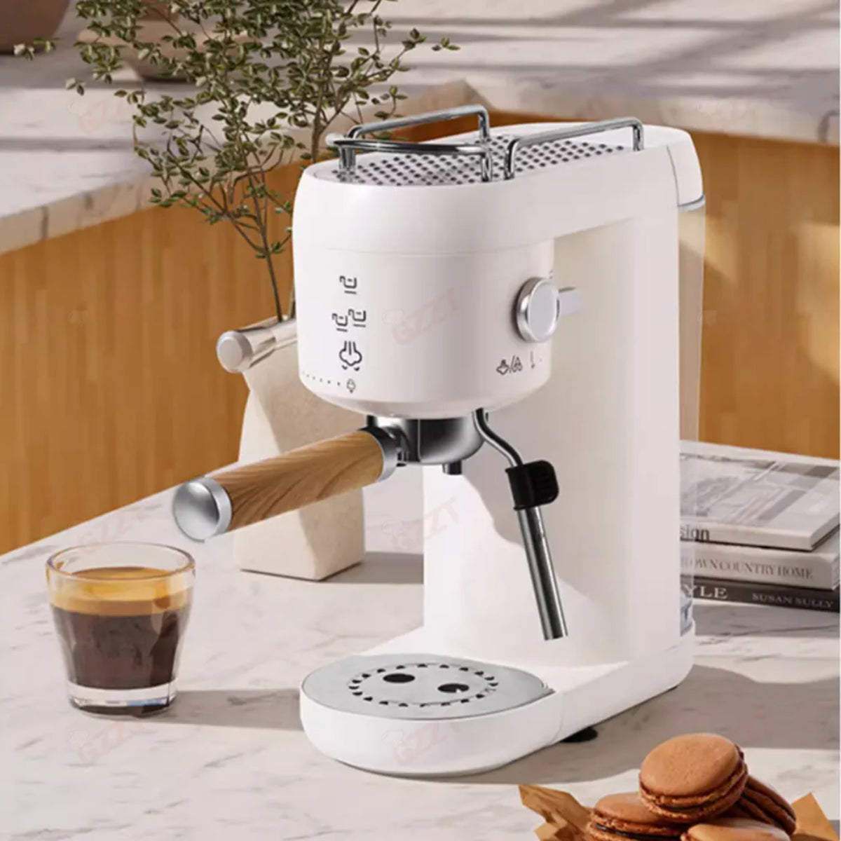 Manual Espresso Coffee Machine, 2-in-1 Thermo-block Heating System, Electric Cappuccino Maker, White