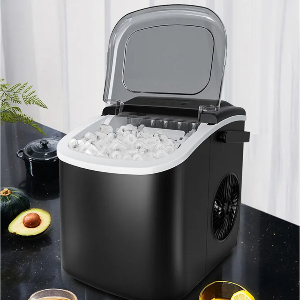 Countertop Ice Maker, Portable Nugget Ice Machine, 34Lbs/24H Production, 6 Minutes Quick Ice Making, Self-Cleaning, Black