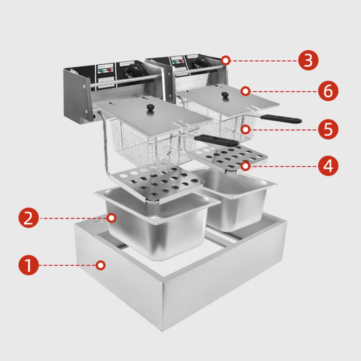 Commercial Double Deep Fryer, 5.5L + 5.5L Capacity, Stainless Steel Electric Fryer with Temperature Control