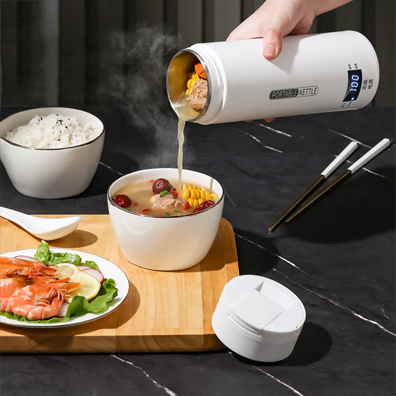 PORTABLE KETTLE Digital Electric Travel Kettle, 500ML Insulated Water Heater with LCD Display, Keep Warm Function, White