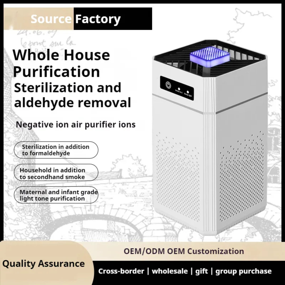 Desktop Air Purifier with Negative Ion Technology, 3-Speed Settings, LED Indicator, White