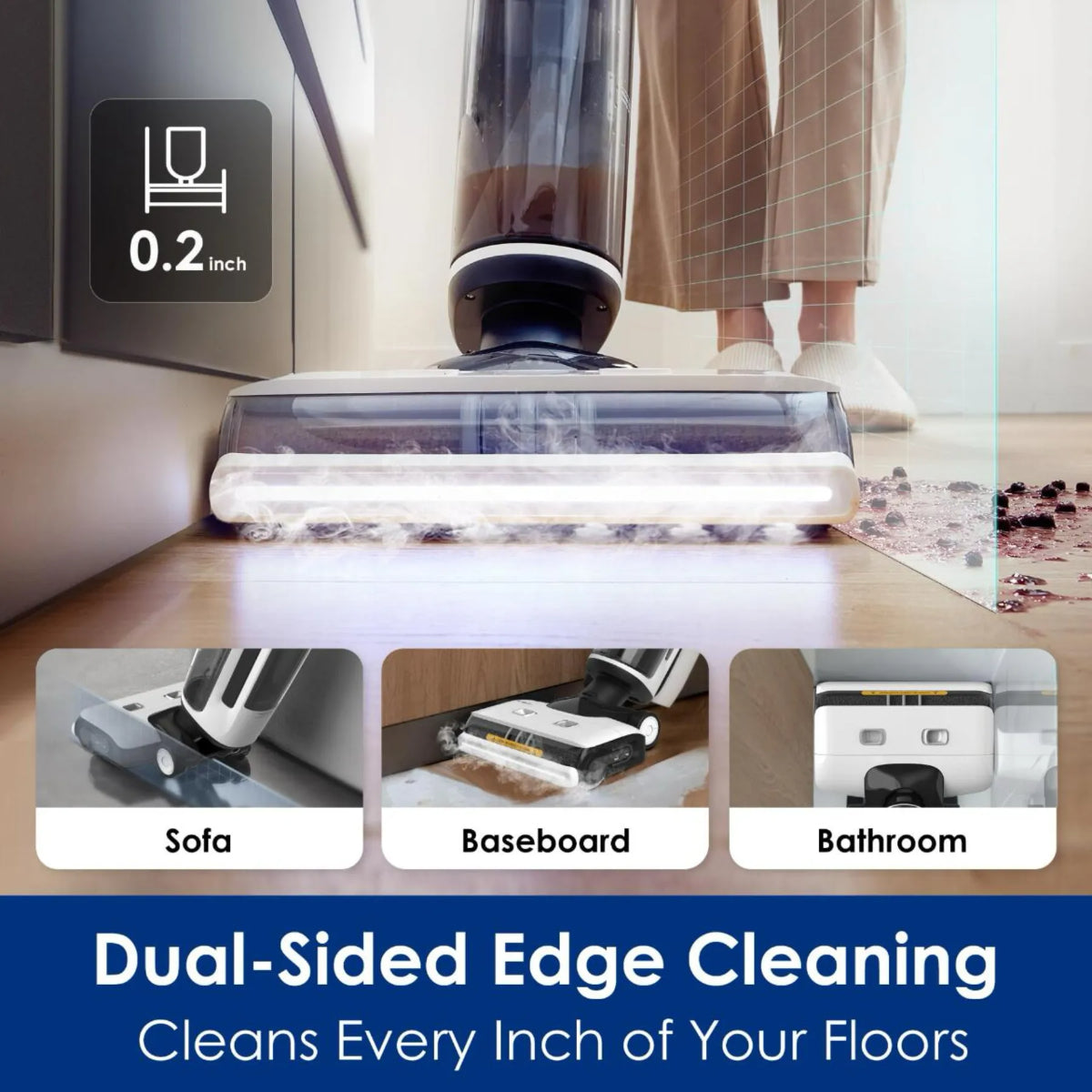 3-in-1 Vacuum Steam Mop Cleaner, 17000 Pa Suction, Dual-Sided Edge Cleaning, Self-Cleaning System, Wet/Dry Function