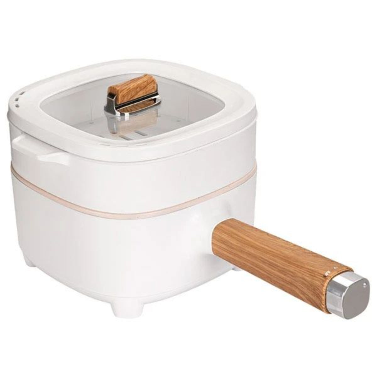 Electric Mini Hot Pot, 2L Capacity, 1000W Multi-Function Cooking Pot with Steam Rack, White