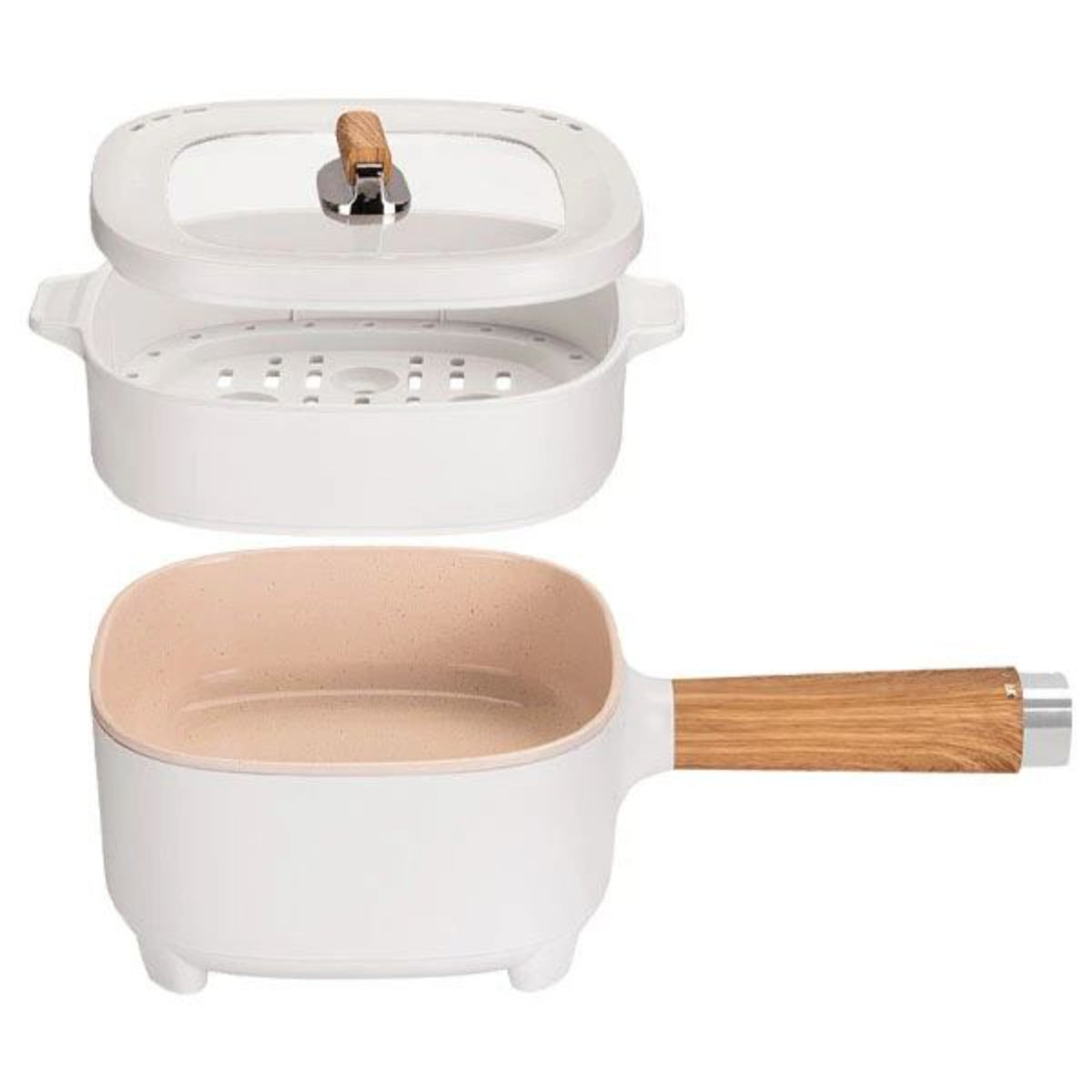Electric Mini Hot Pot, 2L Capacity, 1000W Multi-Function Cooking Pot with Steam Rack, White