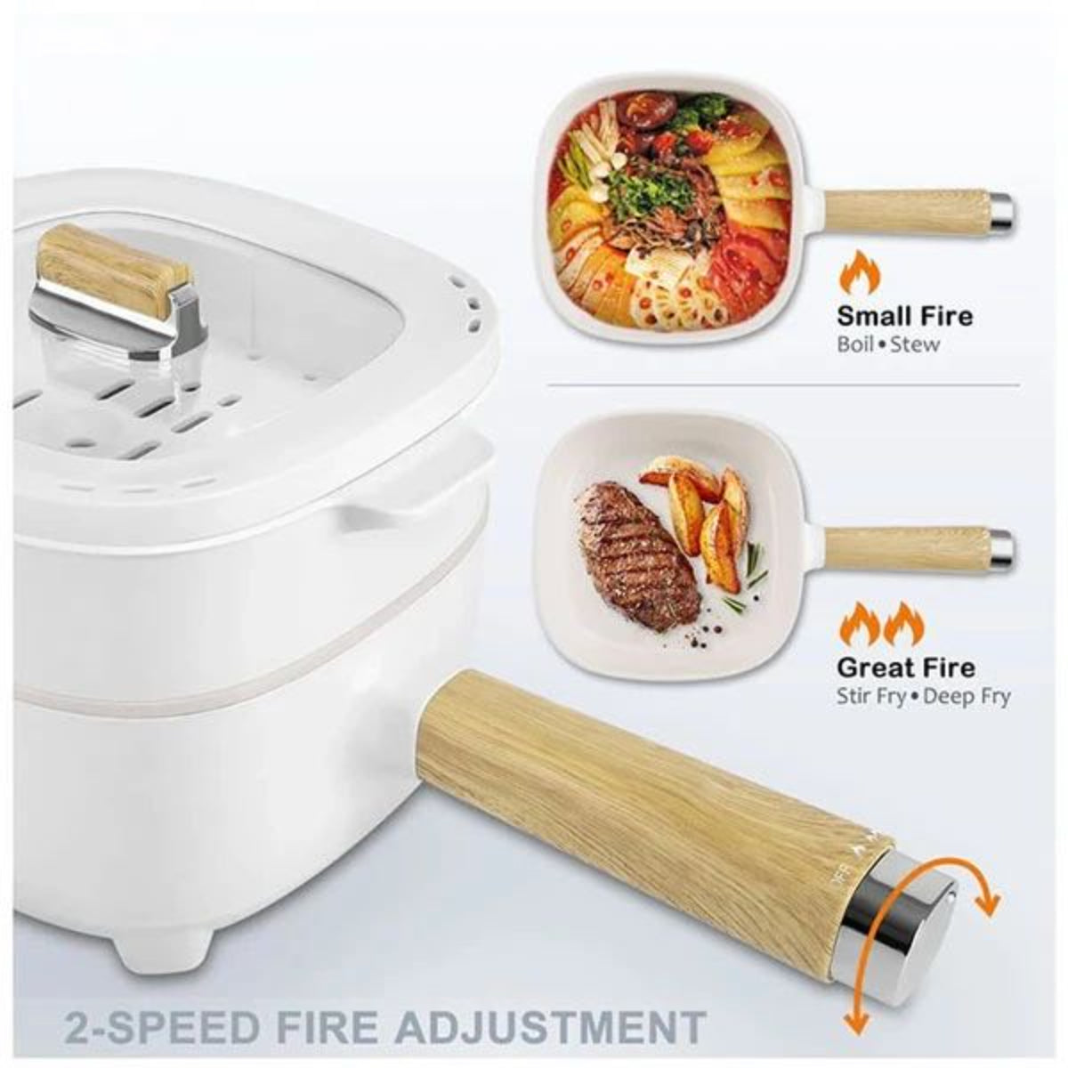 Electric Mini Hot Pot, 2L Capacity, 1000W Multi-Function Cooking Pot with Steam Rack, White