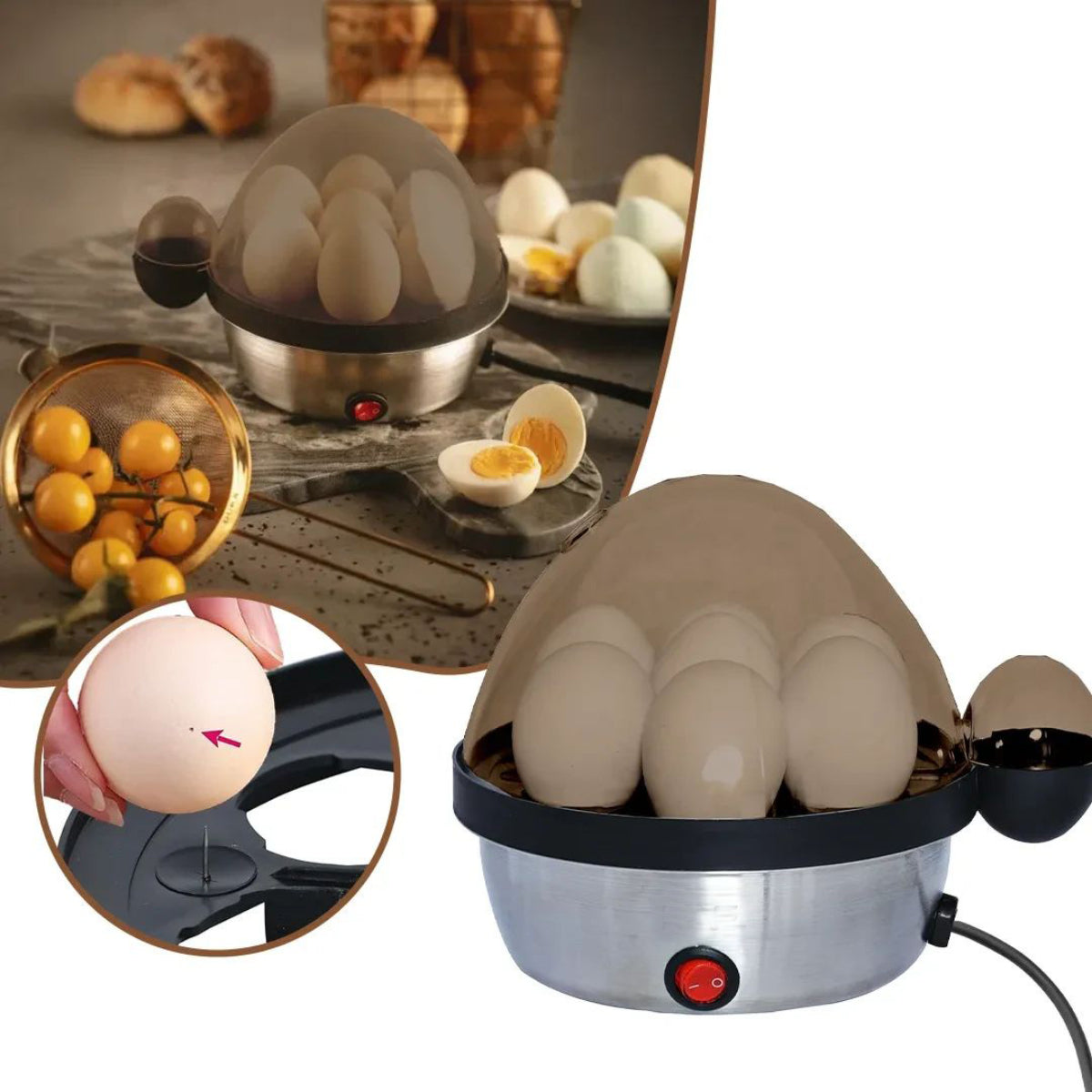Electric Egg Boiler, 7 Eggs Capacity, Auto Shut Off, 16 cm x 16 cm, Soft Medium Hard Boiled