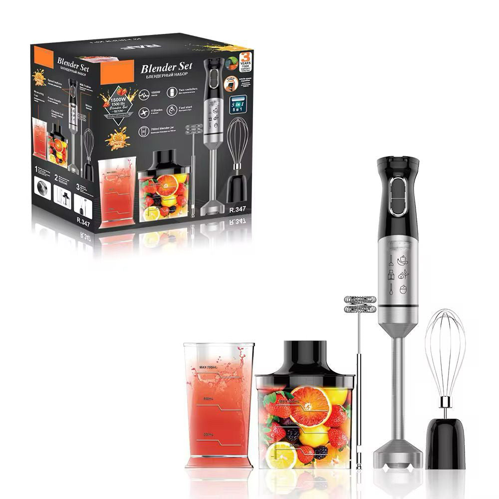5-in-1 Electric Hand Blender Set, 1500W Stainless Steel, Infinite Speed Control with Whisk and Chopper