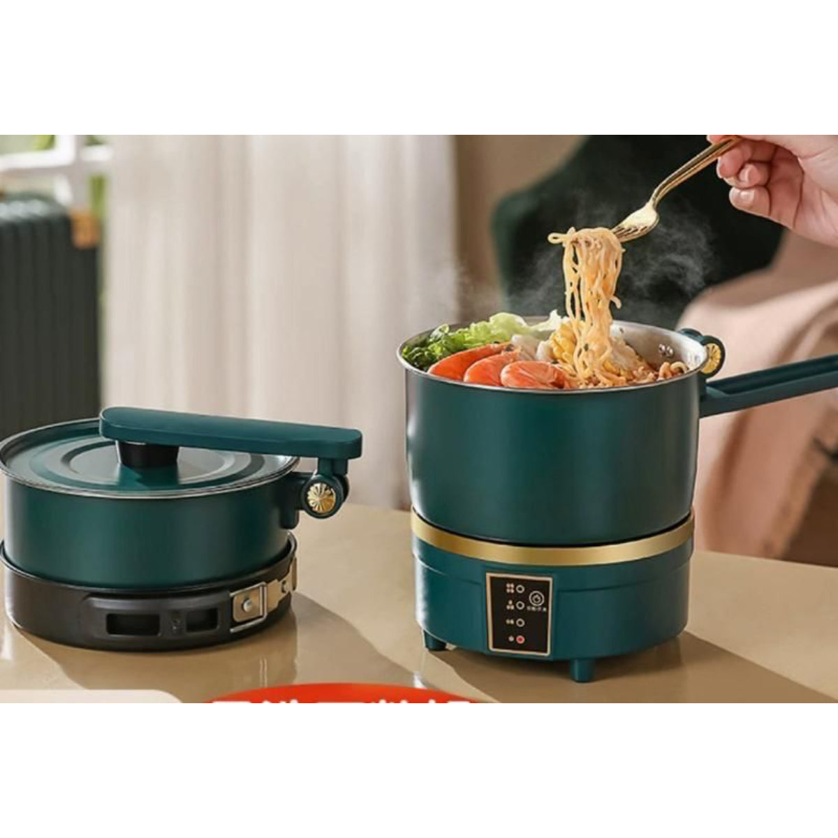 Electric Hot Pot Cooker, 750W Multicooker with Split Cooking Pot, Foldable Design, Multicolor