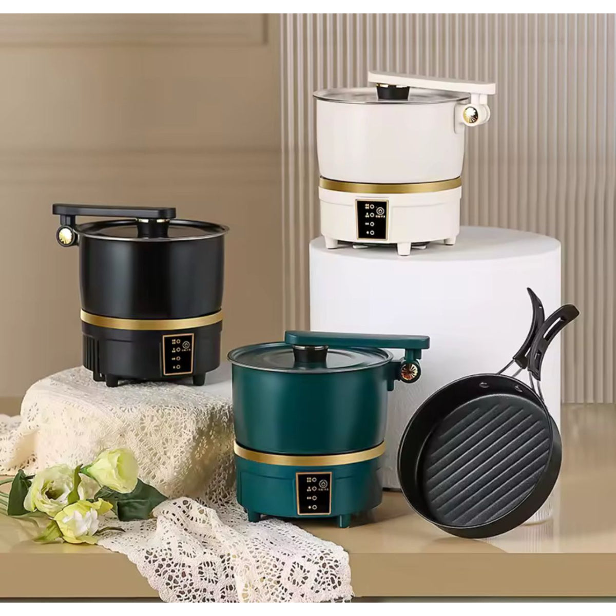 Electric Hot Pot Cooker, 750W Multicooker with Split Cooking Pot, Foldable Design, Multicolor