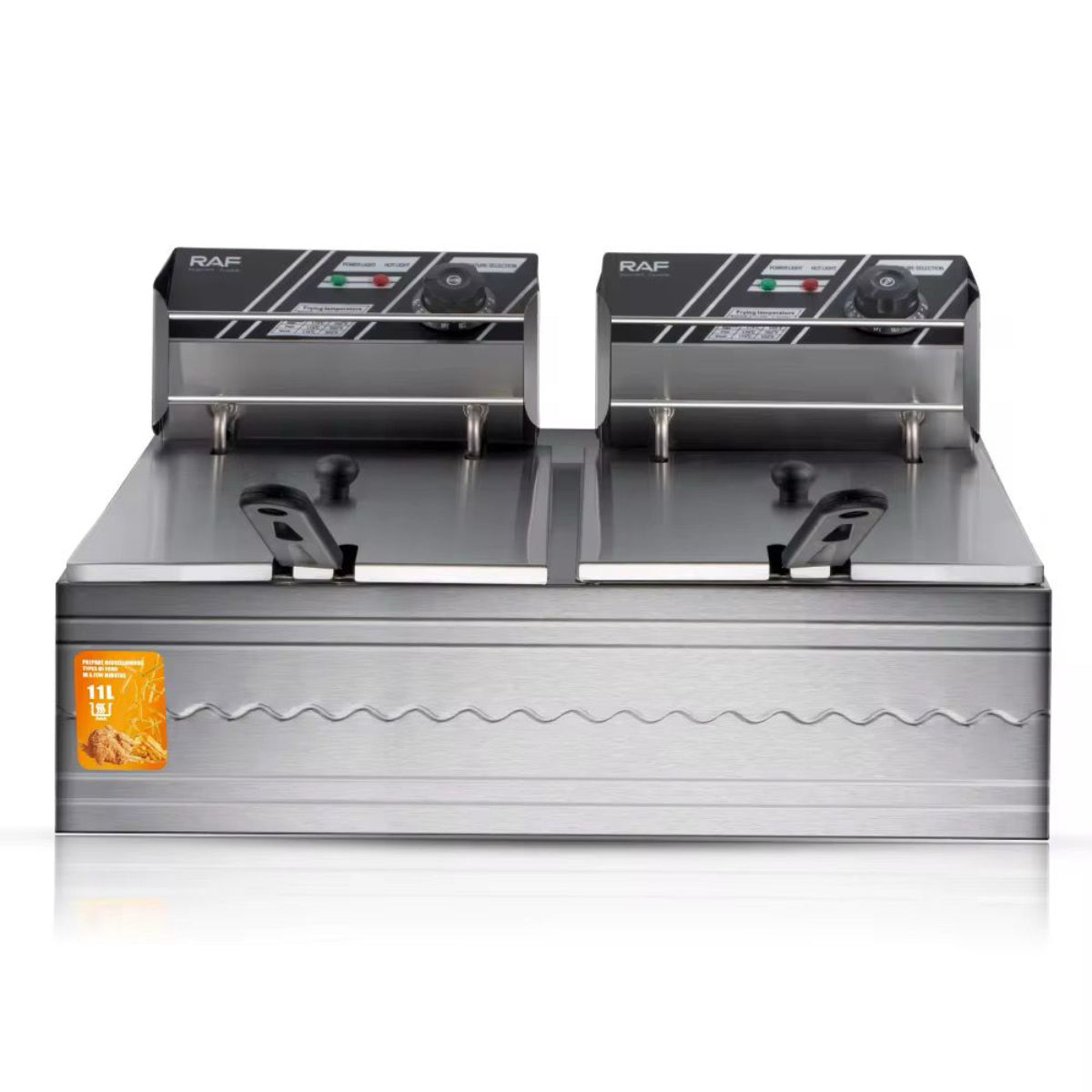 Commercial Double Deep Fryer, 5.5L + 5.5L Capacity, Stainless Steel Electric Fryer with Temperature Control