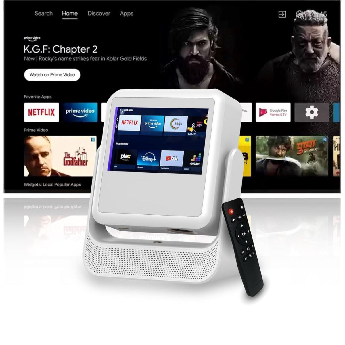 Smart Touch Screen Projector, 1080P Full HD, 11000 Lumens, 130-inch Display, Dual WiFi 5G/2.4G, Built-in 10W Stereo Speakers, White