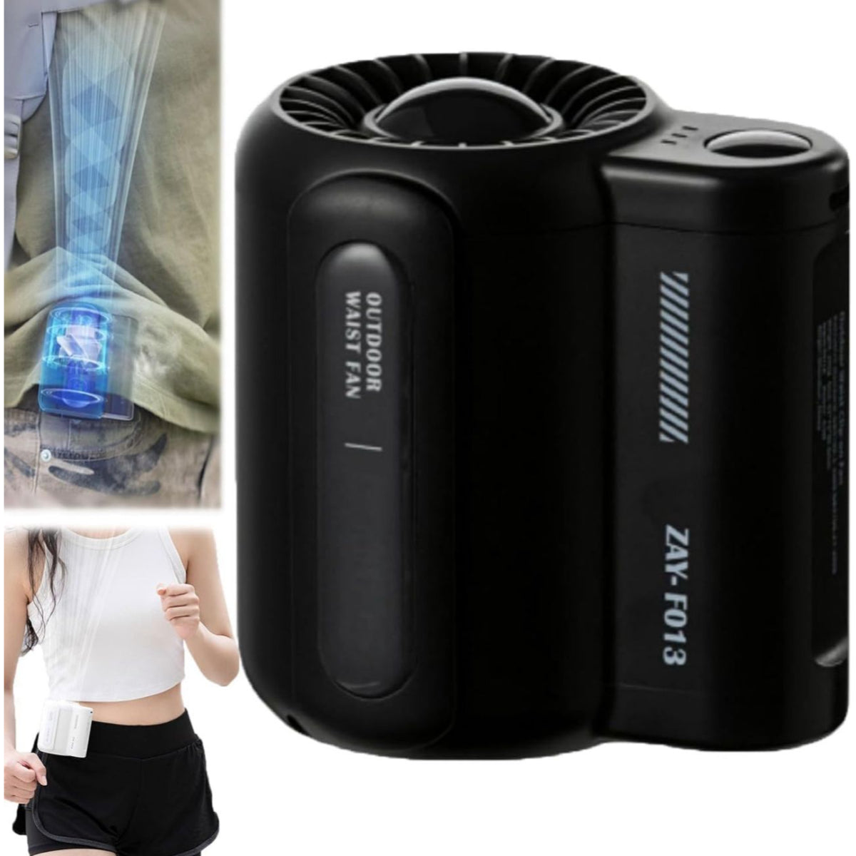 Portable Waist Clip Fan, 3 Speed Settings, USB Type-C Rechargeable, Dual Head Design, Strong Airflow, Wearable Personal Cooling Device