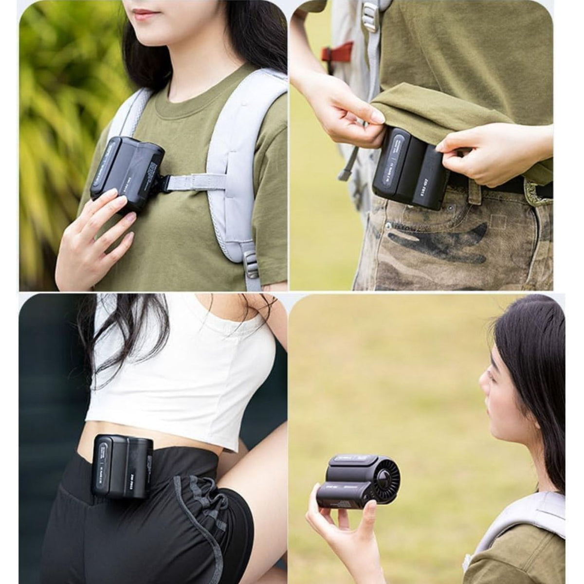 Portable Waist Clip Fan, 3 Speed Settings, USB Type-C Rechargeable, Dual Head Design, Strong Airflow, Wearable Personal Cooling Device