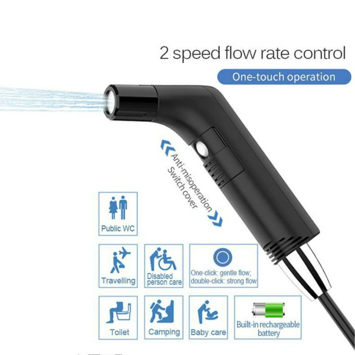 Portable Bidet,For Travel Shattaf | Portable Shattaf Rechargeable, Travel Camping Bidet Shower Sprayer Travel bidet shattaf shataf almusafir (Water Tank, Black)