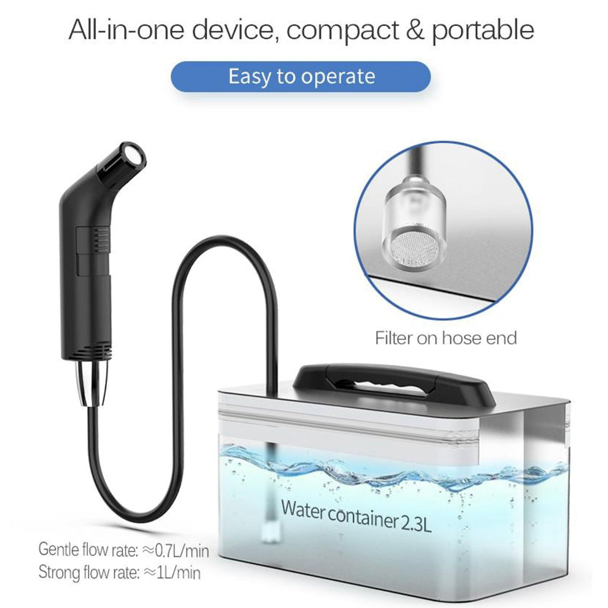 Portable Bidet,For Travel Shattaf | Portable Shattaf Rechargeable, Travel Camping Bidet Shower Sprayer Travel bidet shattaf shataf almusafir (Water Tank, Black)