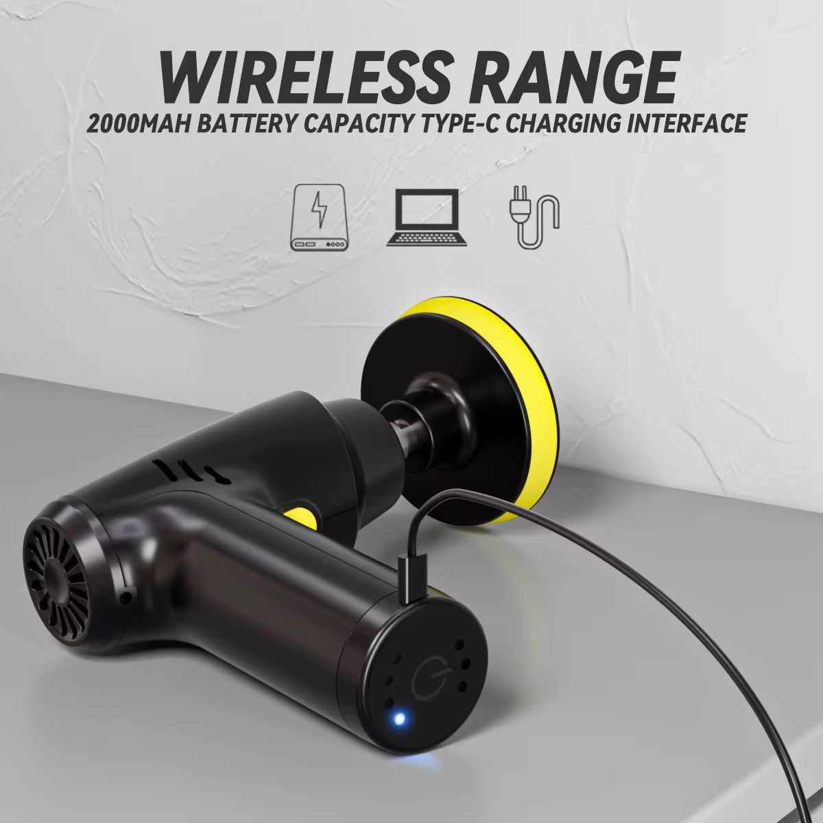 Cordless Car Polishing Machine, 3-Speed Brushless Motor, 2000mAh Battery, LED Display with Flashlight, 3 Polishing Heads