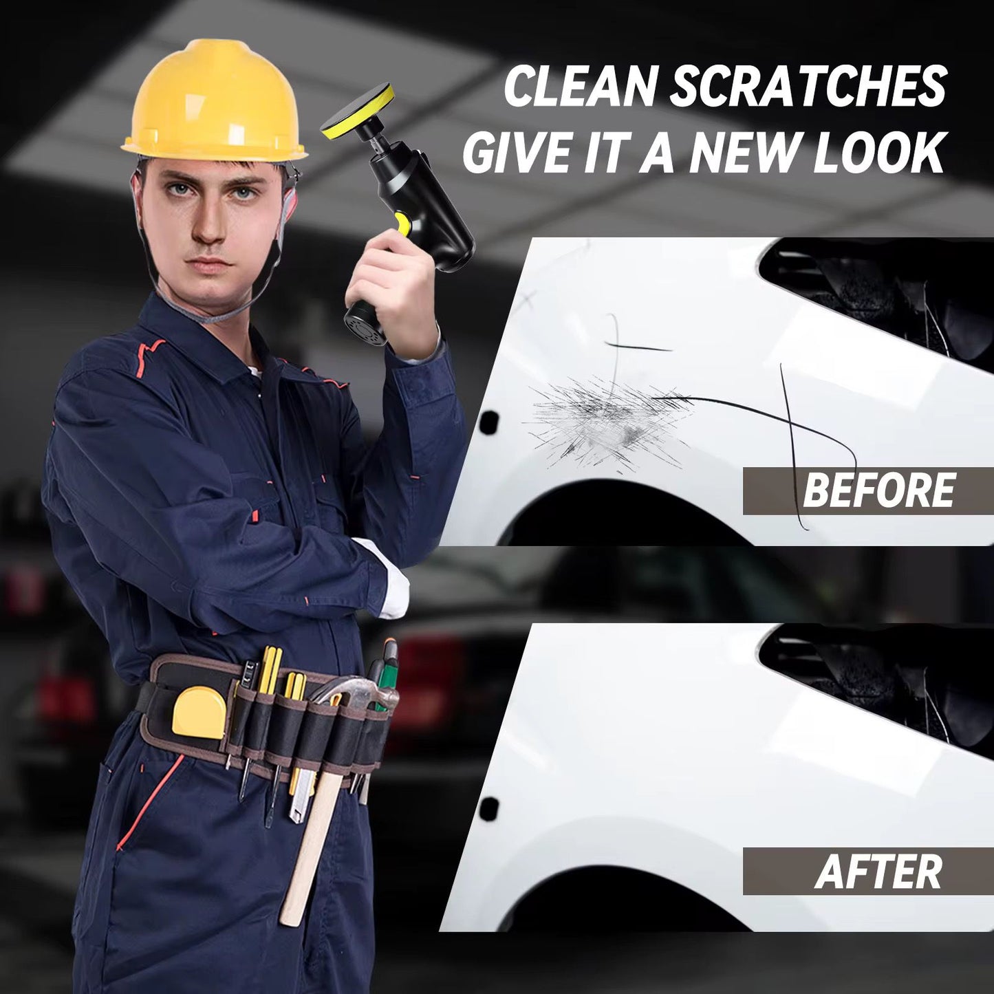 Cordless Car Polishing Machine, 3-Speed Brushless Motor, 2000mAh Battery, LED Display with Flashlight, 3 Polishing Heads