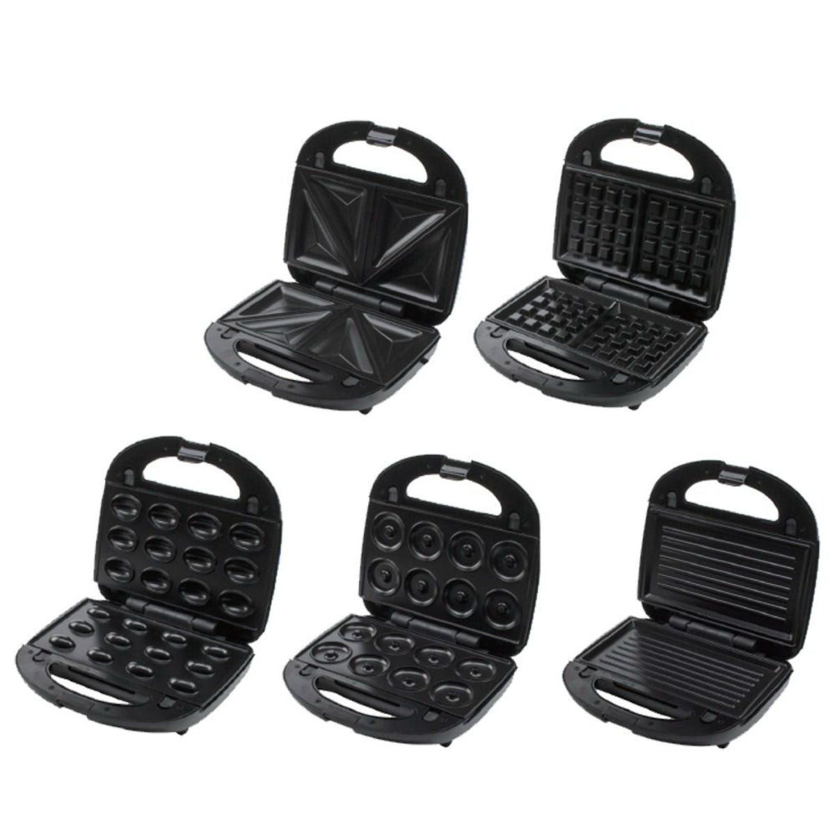 5-in-1 Sandwich Maker with Waffle and Grill Plates, 850W, Non-stick Coating, LED Indicator, Detachable Plates, 25 x 25 cm Cooking Surface