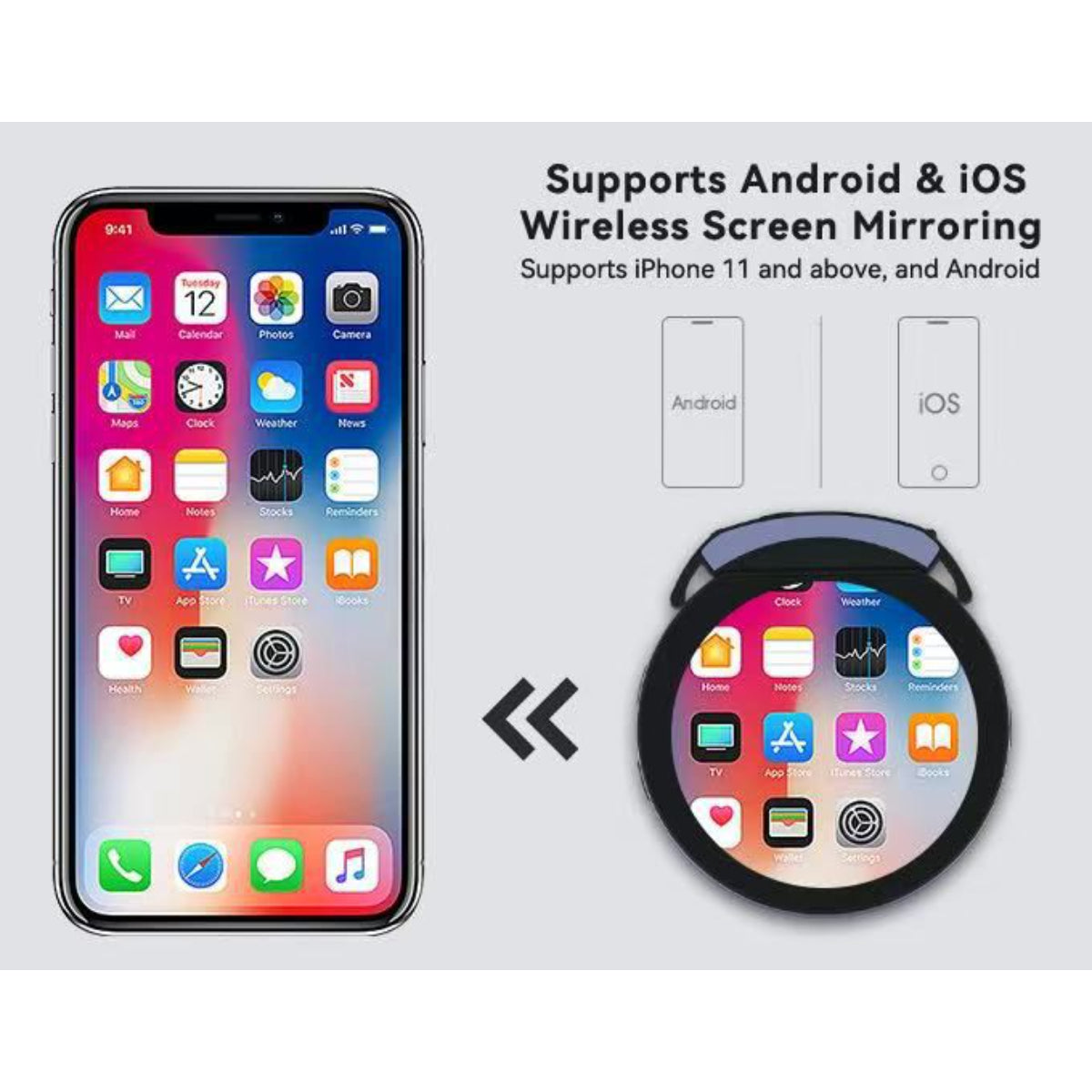 Magnetic Phone Selfie Monitor with Bluetooth Remote Control, HD Screen Display, Phone & Android Compatible, Wireless Screen Mirroring