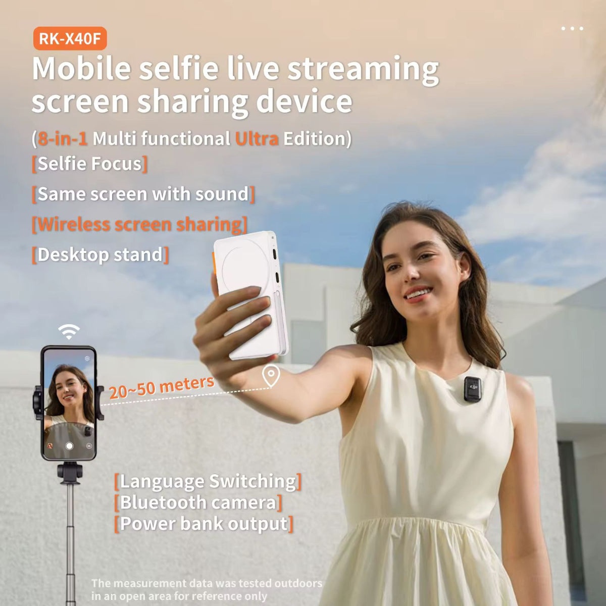 Mobile Selfie Live Streaming Device, 8-in-1 Ultra Edition, Bluetooth Camera, Magnetic Mount, Desktop Stand, White