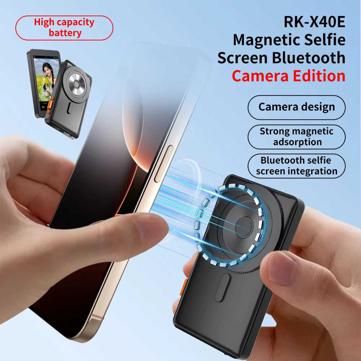 Mobile Selfie Live Streaming Device, 8-in-1 Ultra Edition, Bluetooth Camera, Magnetic Mount, Desktop Stand, White