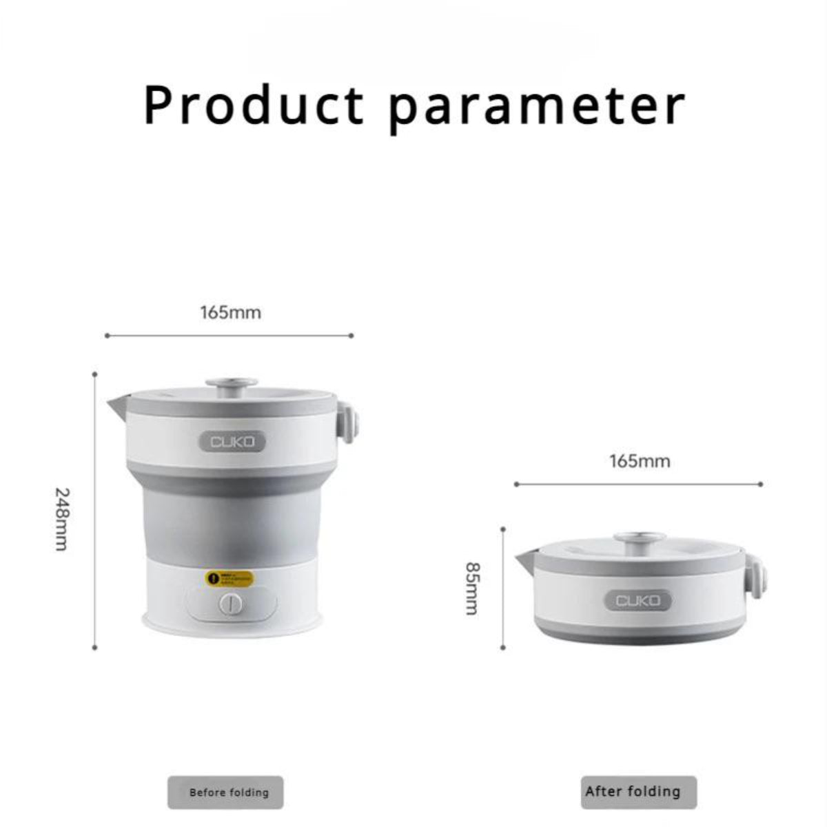 Foldable Electric Kettle, 600ml, 850W, Portable Travel Design, Digital Touch Display with Temperature Control, White and Grey