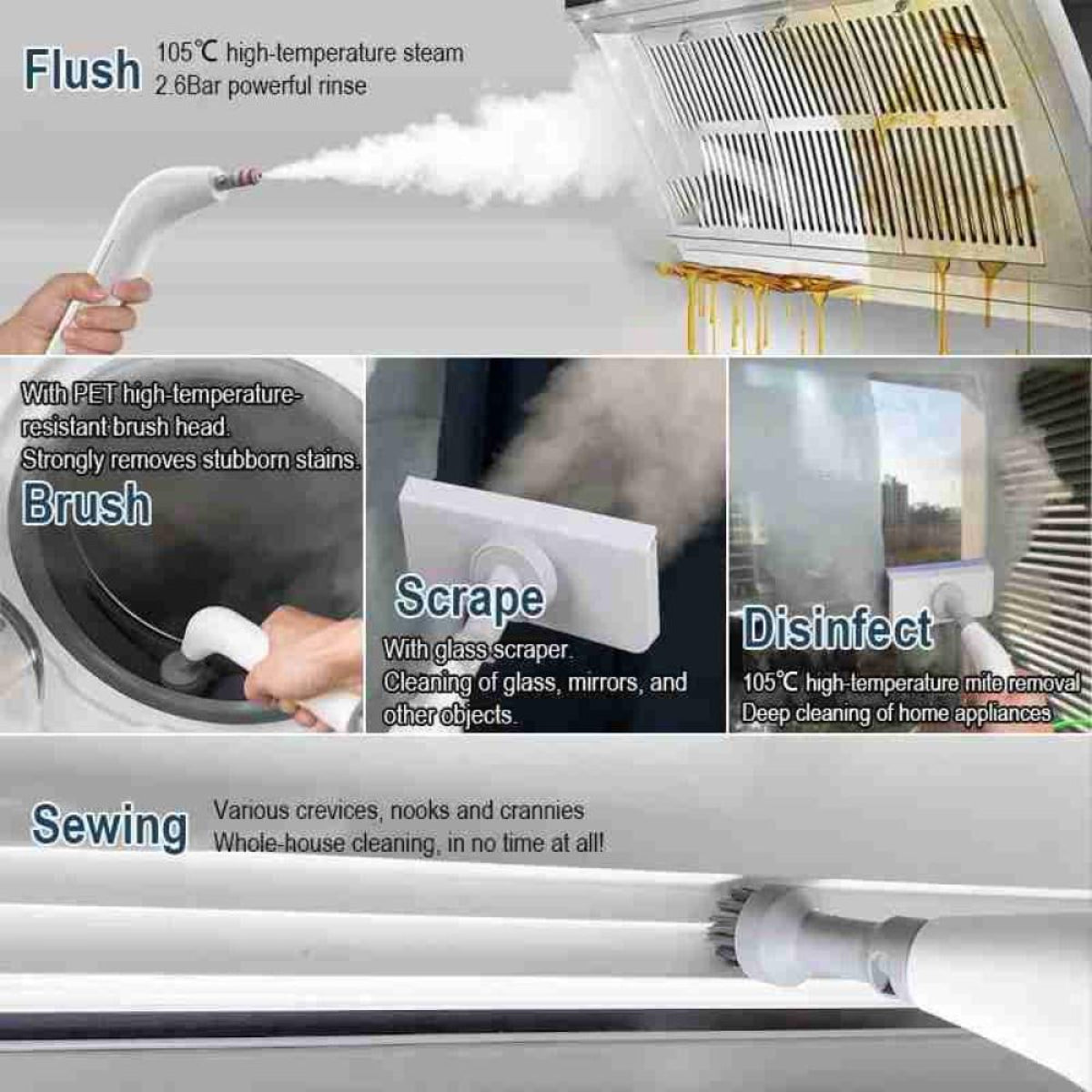 Multi-Function Steam Cleaner, 105°C High-Temperature, 2.6 Bar Pressure, with Brush Head and Glass Scraper for Home Appliances
