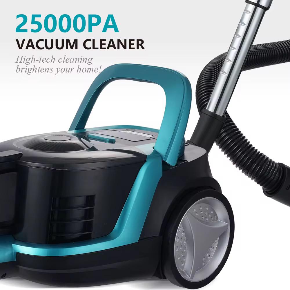 Bagless Vacuum Cleaner, 2500W, Remote Control Handle, 4.5m Cord, LED Display, Automatic Cord Retraction, Black/Turquoise