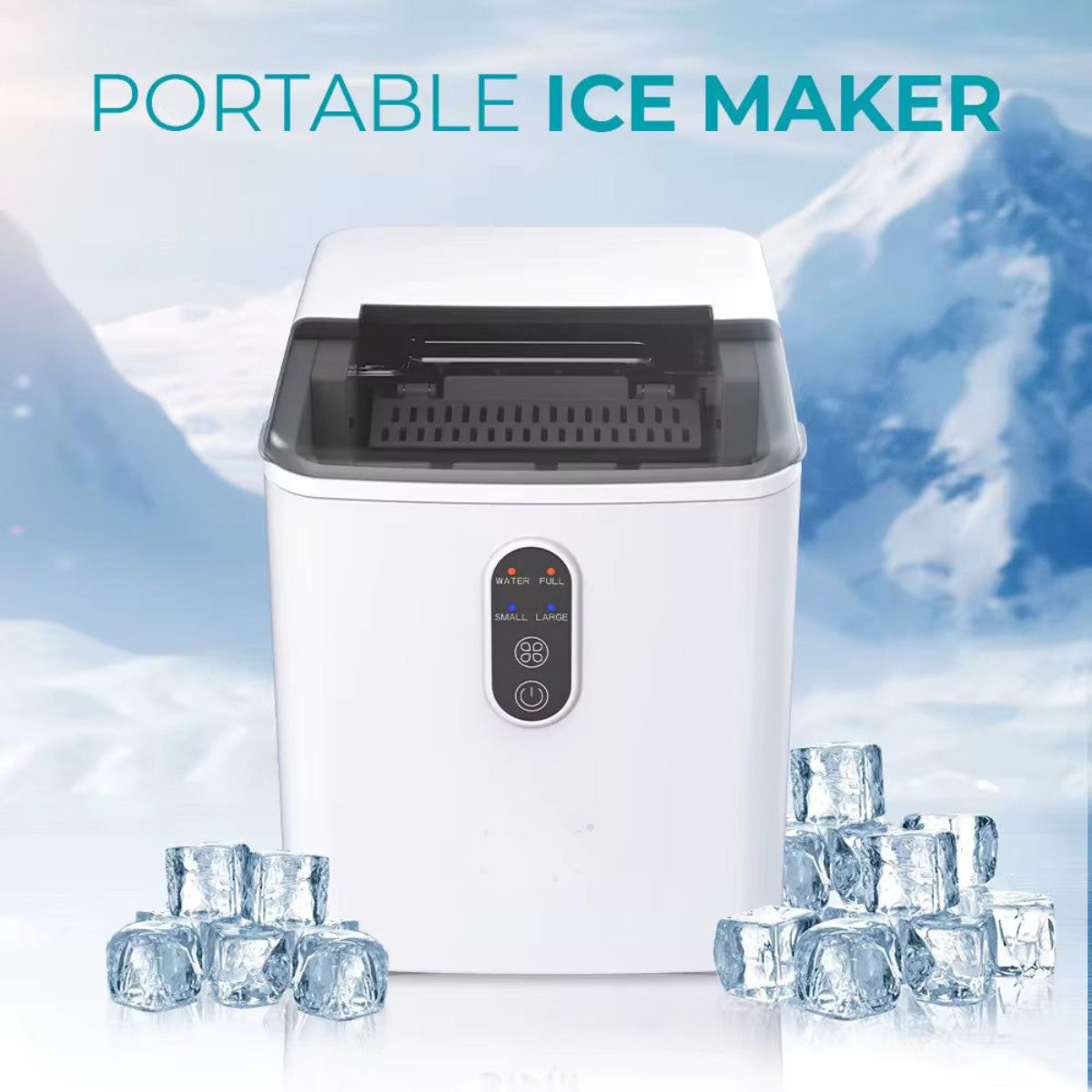 24H Portable Ice Maker Self-Cleaning Countertop Ice Machine 2 Sizes Bullet Ice Cubes for Home Kitchen Office Bar Party, White