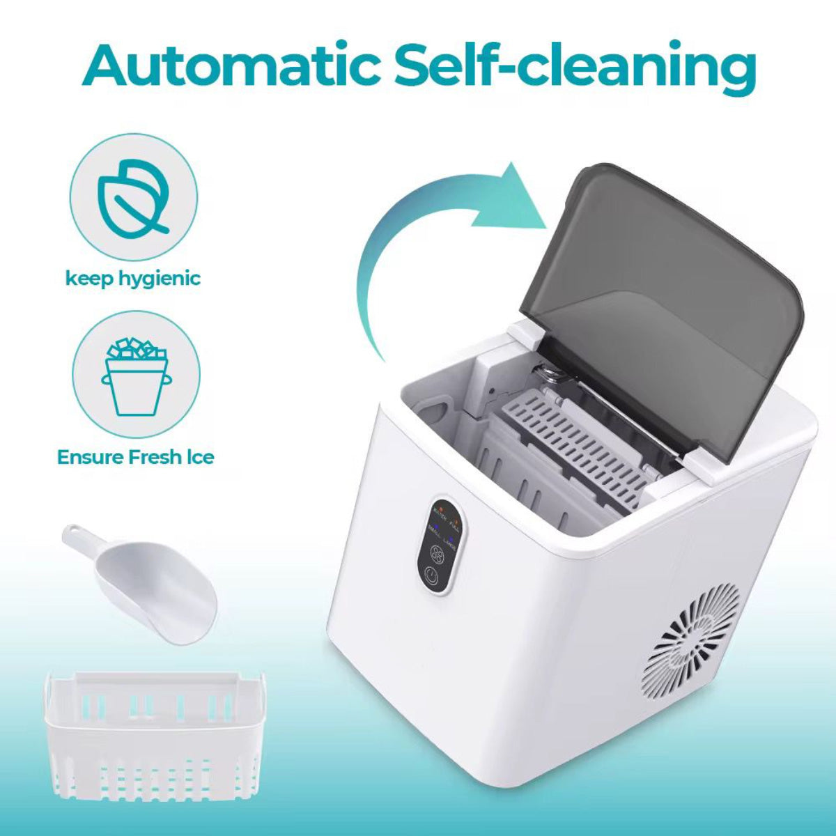 24H Portable Ice Maker Self-Cleaning Countertop Ice Machine 2 Sizes Bullet Ice Cubes for Home Kitchen Office Bar Party, White