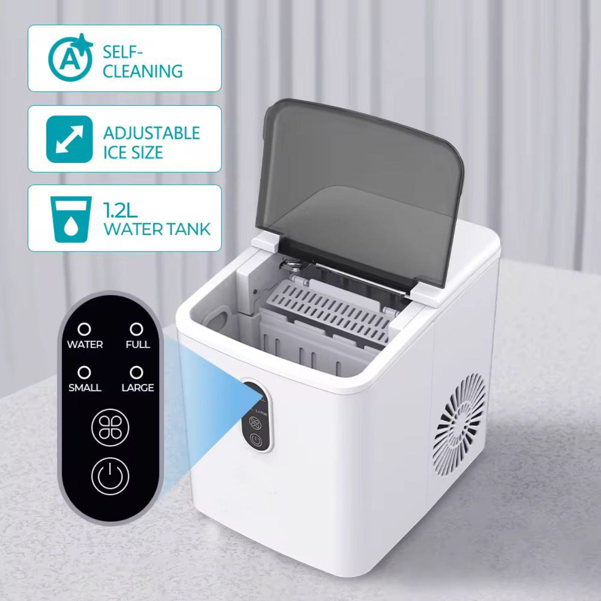 24H Portable Ice Maker Self-Cleaning Countertop Ice Machine 2 Sizes Bullet Ice Cubes for Home Kitchen Office Bar Party, White