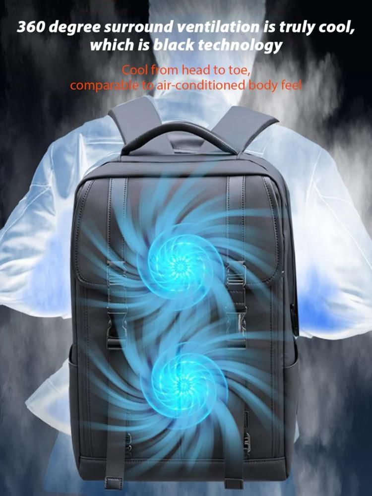 Smart Cooling Backpack with Built-in Fan, Type-C Charging, 360-Degree Ventilation, Black