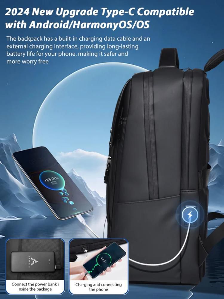 Smart Cooling Backpack with Built-in Fan, Type-C Charging, 360-Degree Ventilation, Black